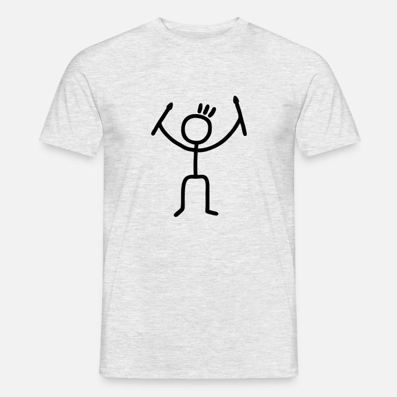 Strichmännchen mit Drumsticks - Männer T-Shirt - Grau meliert