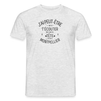 Dans ma Tête je suis à Montpellier - T-shirt homme - gris chiné - Devant - AI Model Male 178 dark (178cm)