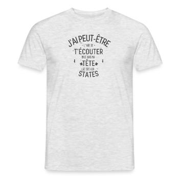 Dans ma Tête je suis Aux states - T-shirt homme - gris chiné - Devant - AI Model Male 178 dark (178cm)