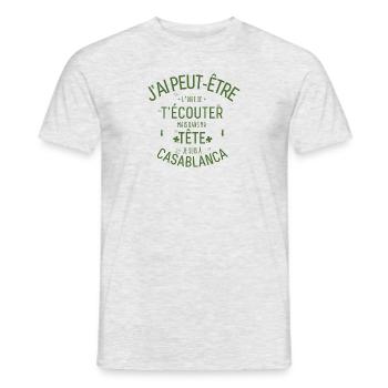 Dans ma Tête je suis à Casablanca (vert) - T-shirt homme - gris chiné - Devant - AI Model Male 178 dark (178cm)