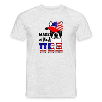 Boston Terrier in Usa hergestellt - Männer T-Shirt - Grau meliert - Vorne - AI Model Male 178 dark (178cm)