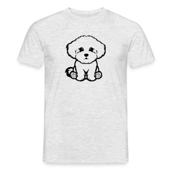 Adorable dessin animé Bichon frisé chiot Illustration - T-shirt homme - gris chiné - Devant - AI Model Male 178 dark (178cm)