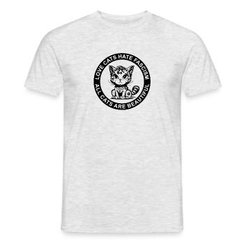 LOVE CATS HATE FASCISM - ALL CATS ARE BEAUTIFUL - Men's T-Shirt - heather grey - Front - AI Model Male 178 dark (178cm)