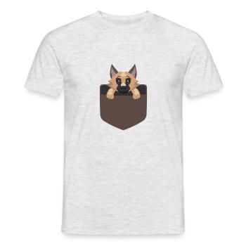 Berger allemand en poche chiot doux cadeau - T-shirt homme - gris chiné - Devant - AI Model Male 178 dark (178cm)