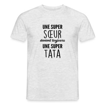 super sœur devient super tata - T-shirt homme - gris chiné - Devant - AI Model Male 178 dark (178cm)