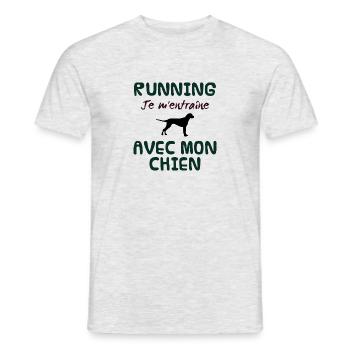 Running avec mon chien. Cadeau humour sportif - T-shirt homme - gris chiné - Devant - AI Model Male 178 dark (178cm)