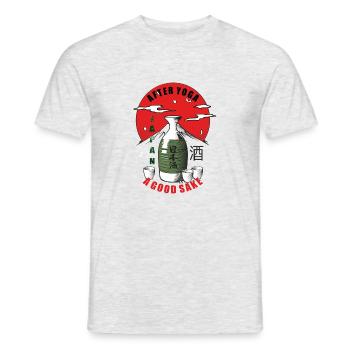 après le yoga, un bon saké - T-shirt homme - gris chiné - Devant - AI Model Male 178 dark (178cm)
