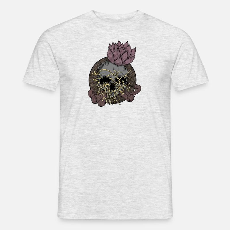 Schädel Schädel und Lotus Blume - Männer T-Shirt - Grau meliert