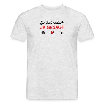 Sie Hat Ja Gesagt Verlobung Verlobt Partnerlook - Männer T-Shirt - Grau meliert - Vorne - AI Model Male 178 dark (178cm)