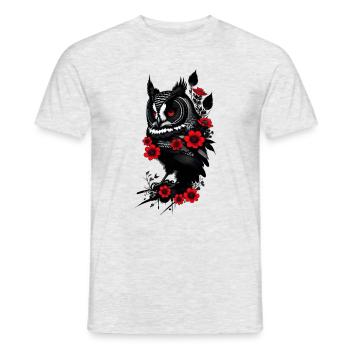 Eule mit roten Blumen - Männer T-Shirt - Grau meliert - Vorne - AI Model Male 178 dark (178cm)