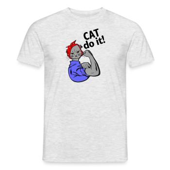 Le chat peut le faire - Les chats peuvent tout faire - Fun Satire - T-shirt homme - gris chiné - Devant - AI Model Male 178 dark (178cm)