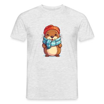 Winter magic with cuddly beaver - Men's T-Shirt - heather grey - Front - AI Model Male 178 dark (178cm)
