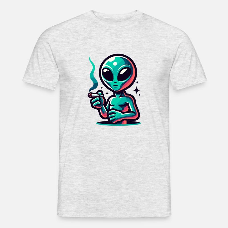 Alien mit Joint Zigarette rauchen - Männer T-Shirt - Grau meliert