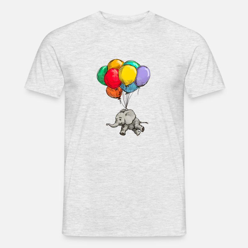 Elefant schwebt mit Bunten Luftballons - Männer T-Shirt - Grau meliert