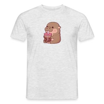 Süßes Baby-Nilpferd, das Boba-Tee trinkt - Männer T-Shirt - Grau meliert - Vorne - AI Model Male 178 dark (178cm)