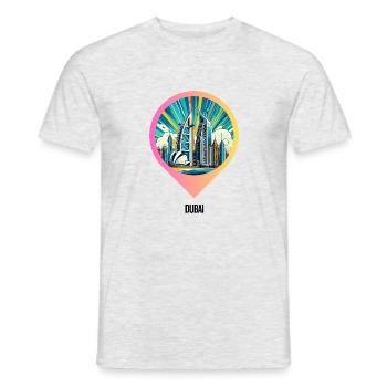 AI Design: Comic Cityscape of Dubai - Männer T-Shirt - Grau meliert - Vorne - AI Model Male 178 dark (178cm)