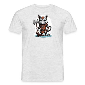 Cat Wikinger Viking Katze Geschenk Süß - Männer T-Shirt - Grau meliert - Vorne - AI Model Male 178 dark (178cm)