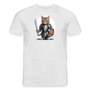 Cat Ritter Knight Katze Geschenk Mittelalter - Männer T-Shirt - Grau meliert - Vorne - AI Model Male 178 dark (178cm)
