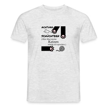 Schüchtern, aber über meine Katzen...! - Männer T-Shirt - Grau meliert - Vorne - AI Model Male 178 dark (178cm)