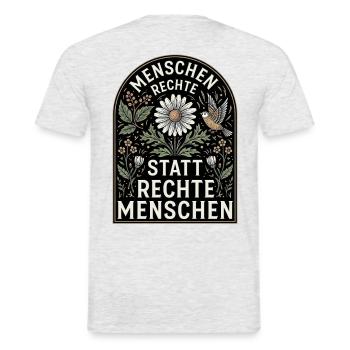 Retro Blumen Design Menschenrechte Spruch - Männer T-Shirt - Grau meliert - Hinten - AI Model Male 178 dark (178cm)