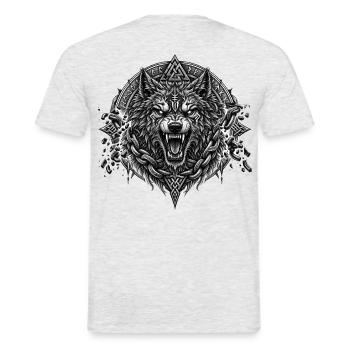 Fenrir Wolf mit Ketten und Runen – Noventra - Männer T-Shirt - Grau meliert - Hinten - AI Model Male 178 dark (178cm)