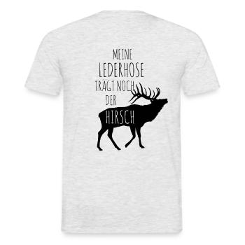 Meine Lederhose trägt noch der Hirsch - Männer T-Shirt - Grau meliert - Hinten - AI Model Male 178 dark (178cm)