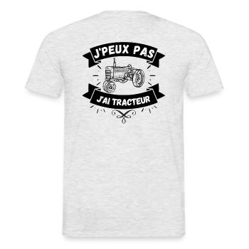 J'peux pas j'ai tracteur.Je peux pas j'ai tracteur - T-shirt homme - gris chiné - Dos - AI Model Male 178 dark (178cm)