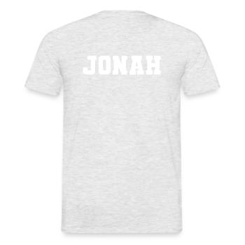 Name - Jonah - Männer T-Shirt - Grau meliert - Hinten - AI Model Male 178 dark (178cm)