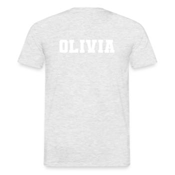 Name - Olivia - Men's T-Shirt - heather grey - Back - AI Model Male 178 dark (178cm)