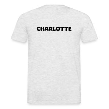 Name - Charlotte - Männer T-Shirt - Grau meliert - Hinten - AI Model Male 178 dark (178cm)