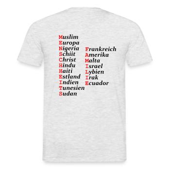 Menschheitsfamilie egal welche Nationalität - Männer T-Shirt - Grau meliert - Hinten - AI Model Male 178 dark (178cm)