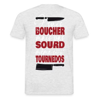 Boucher mais pas sourd - T-shirt homme - gris chiné - Dos - AI Model Male 178 dark (178cm)