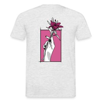 Hand mit Lilie | Pink - Männer T-Shirt - Grau meliert - Hinten - AI Model Male 178 dark (178cm)