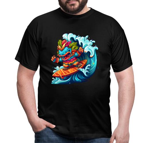 Comic Monster auf Surfbrett mit Big Wave - Männer T-Shirt