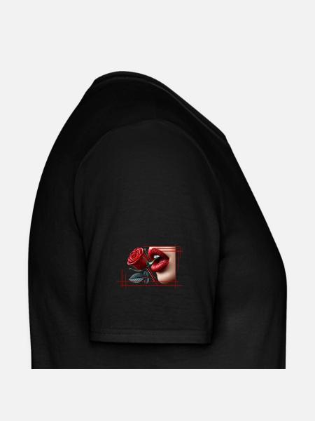 The red rose of passion and seductive lips - Men's T-Shirt - black - Right