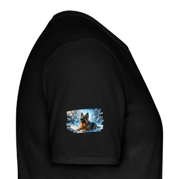 Deutscher Schäferhund in einer magischen Winterlandschaft - Männer T-Shirt - Schwarz - Rechts - AI Model Male 178 light (178cm)