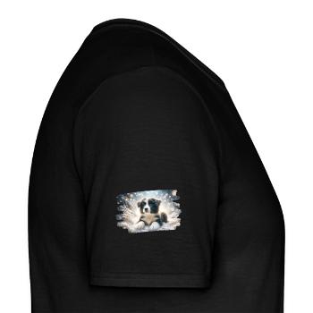 Wintertraum mit Border Colly Welpen im Schnee - Männer T-Shirt - Schwarz - Rechts - AI Model Male 178 light (178cm)