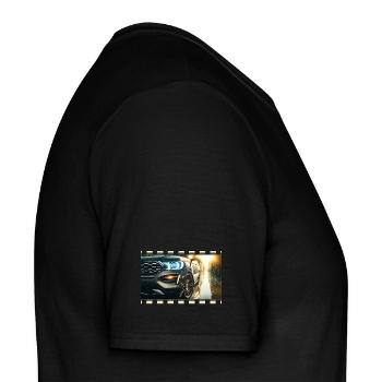 Eleganz im Detail – Modernes Auto in regnerischer Umgebung - Männer T-Shirt - Schwarz - Rechts - AI Model Male 178 light (178cm)