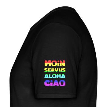 Regenbogen Schriftzug Aloha Ciao - Männer T-Shirt - Schwarz - Links - AI Model Male 178 light (178cm)