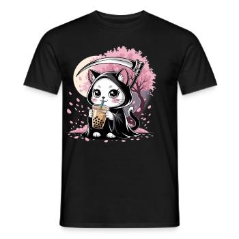 Sensenmann Anime Katze Kirschblüte - Männer T-Shirt - Schwarz - Vorne - AI Model Male 178 light (178cm)
