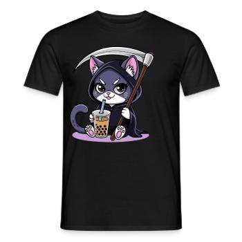 Grim Reaper Anime Cat Cherry Blossom - Men's T-Shirt - black - Front - AI Model Male 178 light (178cm)