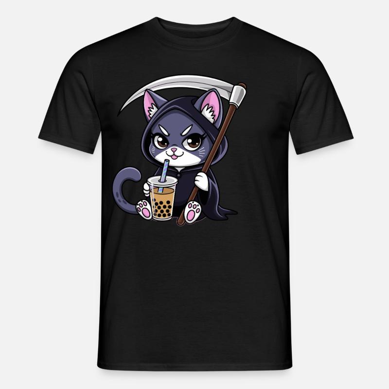 Sensenmann Anime Katze Kirschblüte - Männer T-Shirt - Schwarz