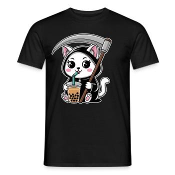 Grim Reaper Anime Cat Cherry Blossom - Men's T-Shirt - black - Front - AI Model Male 178 light (178cm)