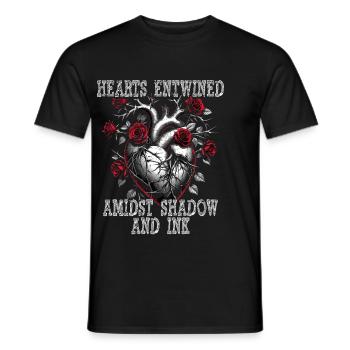 Dark Romance Hearts Entwined Amidst Shadow And Ink - Men's T-Shirt - black - Front - AI Model Male 178 light (178cm)