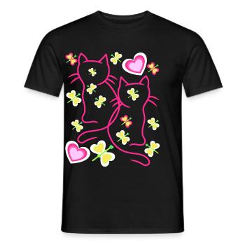 Cat Cats Kitten Valentine - Men's T-Shirt - black - Front - AI Model Male 178 light (178cm)