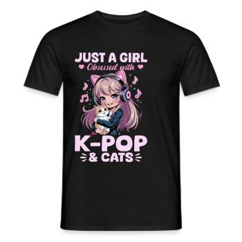 Anime K Pop & Cats Kawaii - Männer T-Shirt - Schwarz - Vorne - AI Model Male 178 light (178cm)