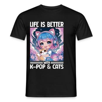 Anime K Pop & Cats Kawaii - Männer T-Shirt - Schwarz - Vorne - AI Model Male 178 light (178cm)