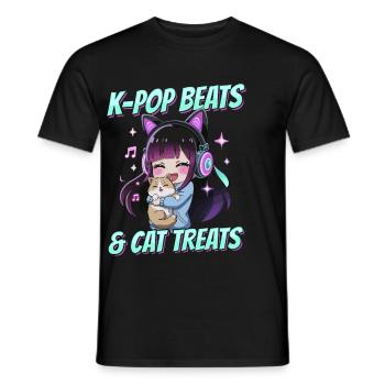 Anime K Pop & Cats Kawaii - Männer T-Shirt - Schwarz - Vorne - AI Model Male 178 light (178cm)