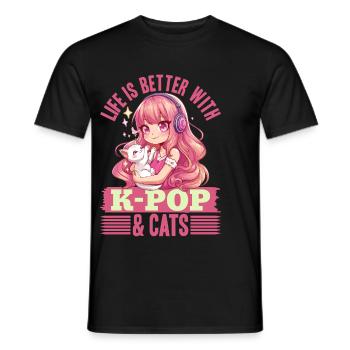 Anime K Pop & Cats Kawaii - Männer T-Shirt - Schwarz - Vorne - AI Model Male 178 light (178cm)
