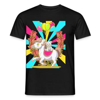Kids Retro Birthday Horse Teddy Balloons - Men's T-Shirt - black - Front - AI Model Male 178 light (178cm)